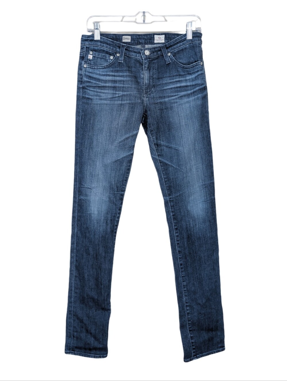 AG Adriano Goldschmied Premiere Skinny Straight Mid-Rise Size 28R Dark Blue Wash